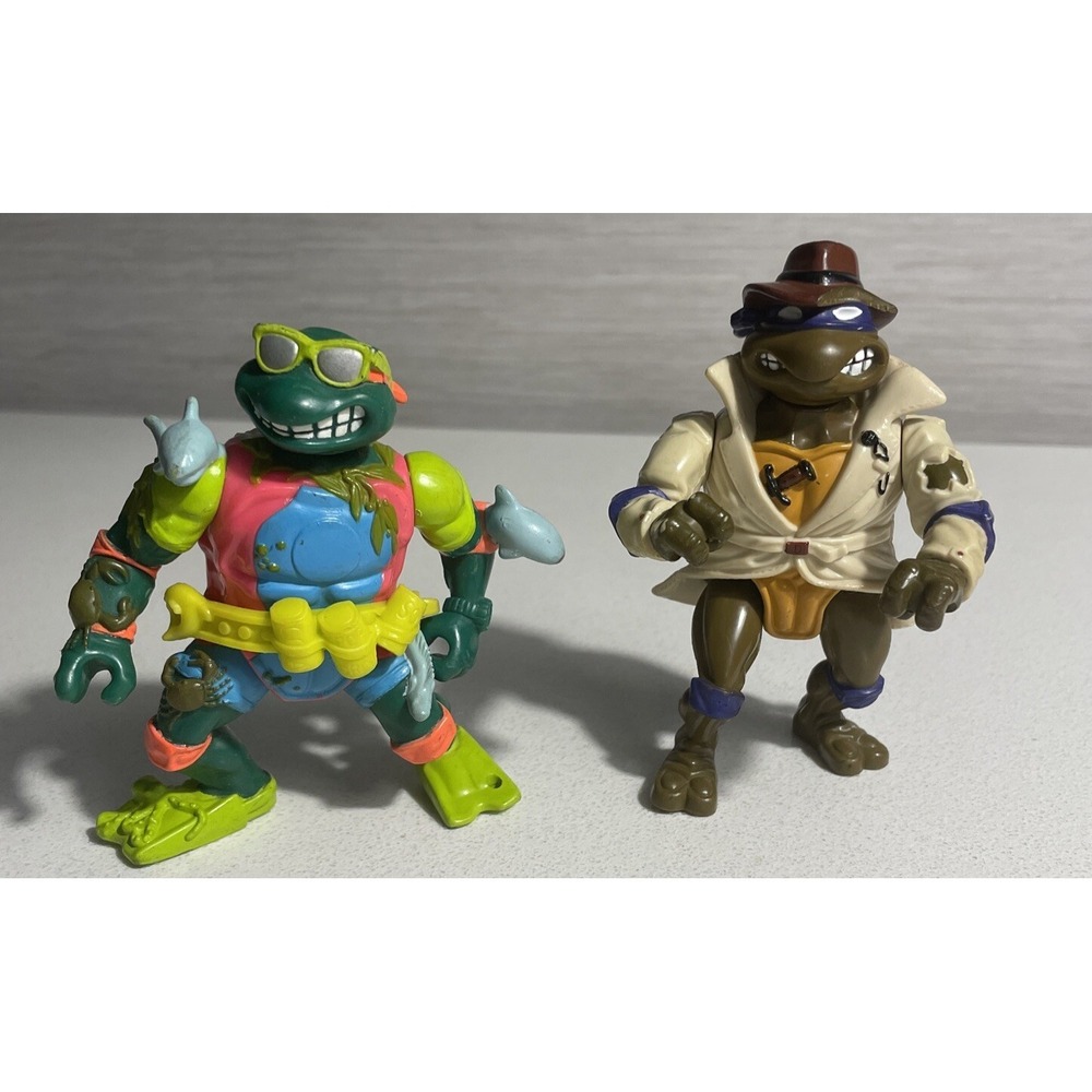 Vintage 1990 Teenage Mutant Ninja Turtles Action Figure Lot Of 2 TMNT Mike Don!! - Picture 1 of 7